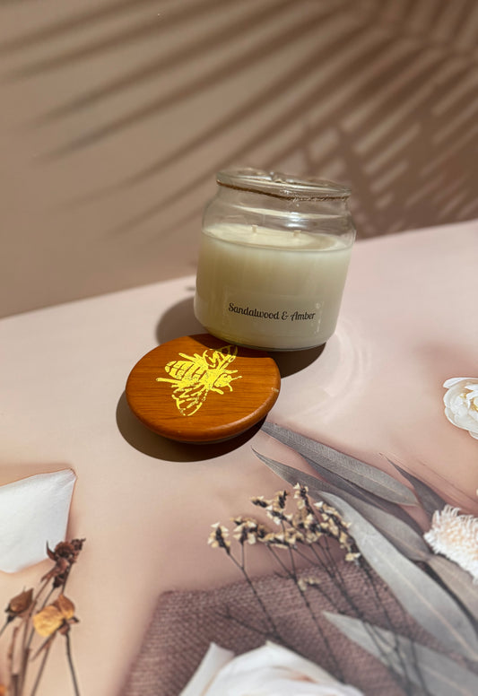 Sandalwood Amber Candle - 16 oz Aromatic Pure Beeswax Candle